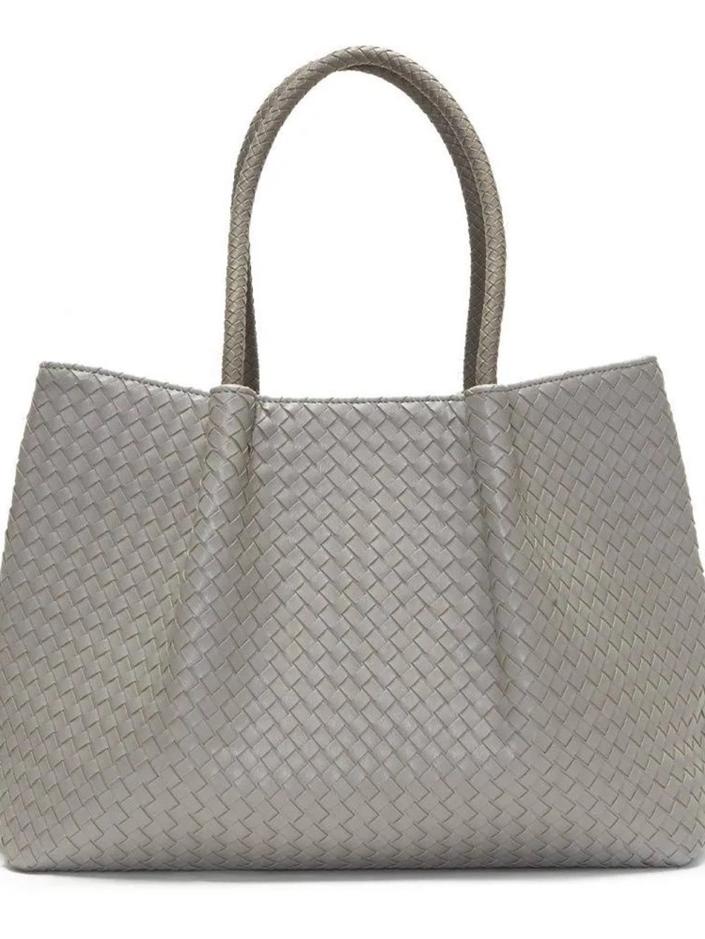 Woven Leather Tote Bag in Light Grey